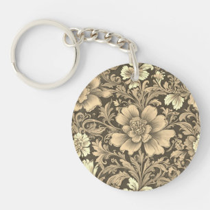 Tolles Vintage-Sepia-Blumenmuster Schlüsselanhänger
