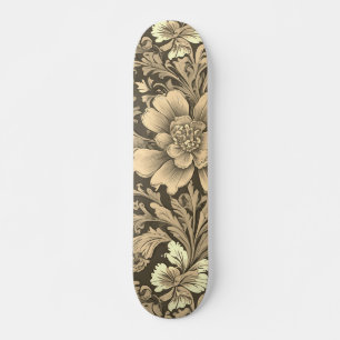 Tolles Vintage-Sepia-Blumenmuster  Skateboard