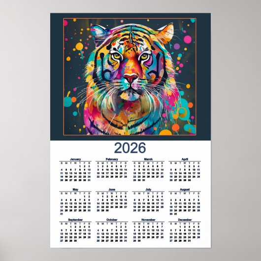 Tolles Wasserfarben-Tiger-Kalender 2026  Poster (Vorne)