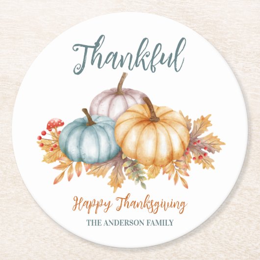 Tolles Wasserfarbenkürbis glücklich Erntedankfest Runder Pappuntersetzer (Vorderseite)