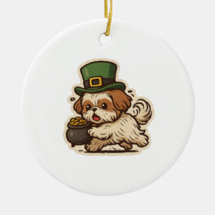 Tollpatschiger Shih Tzu Kobold St.Patrick's Day Keramik Ornament