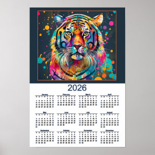 Tollpatschiger Wasserfarben-Tiger-Kalender 2026  Poster
