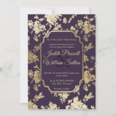 Tolopea Lila Hochzeit in Gold Floral Einladung (Vorderseite)