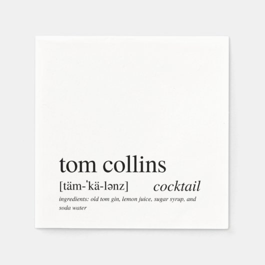 Tom Collins Modern Zitat Black Typografy Cocktail Serviette (Vorderseite)