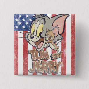 Tom & Jerry mit US-Flagge Button