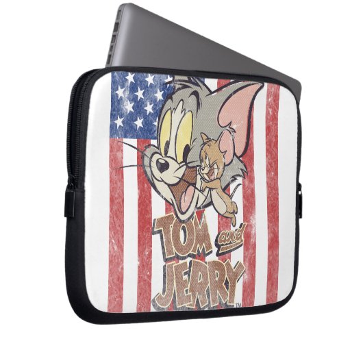 Tom & Jerry mit US-Flagge Laptopschutzhülle (Vorne Rechts)