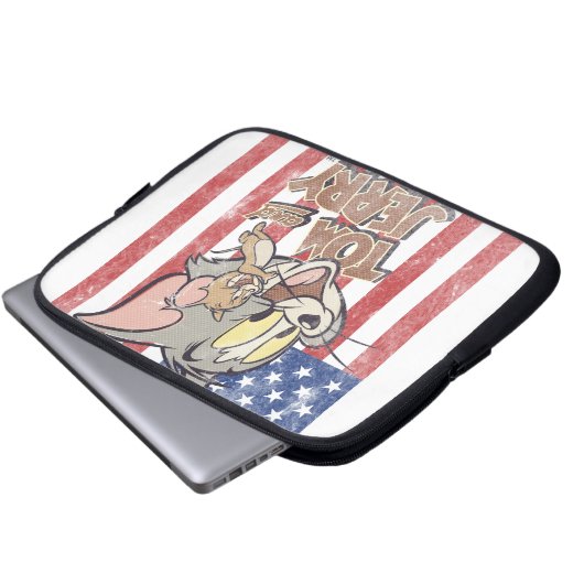 Tom & Jerry mit US-Flagge Laptopschutzhülle (Vorne Knopf)
