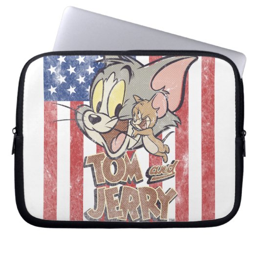 Tom & Jerry mit US-Flagge Laptopschutzhülle (Vorderseite)