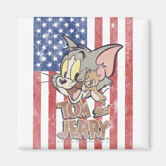 Tom & Jerry mit US-Flagge Magnet (Vorne)