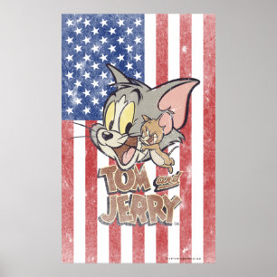 Tom & Jerry mit US-Flagge Poster