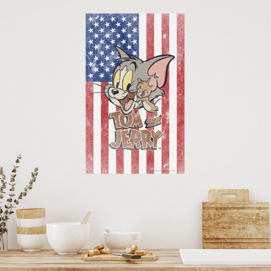 Tom & Jerry mit US-Flagge Poster (Küche)