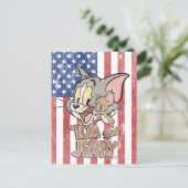 Tom & Jerry mit US-Flagge Postkarte (Stehend Vorderseite)