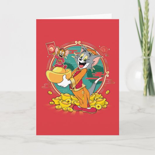 Tom & Jerry New Years Red Envelope Feiertagskarte (Vorderseite)