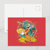 Tom & Jerry New Years Red Envelope Feiertagspostkarte (Vorne/Hinten)