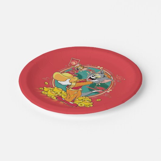 Tom & Jerry New Years Red Envelope Pappteller (Schrägansicht)