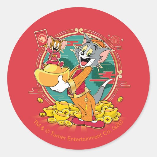 Tom & Jerry New Years Red Envelope Runder Aufkleber (Vorderseite)