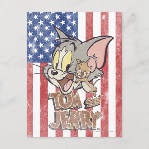 Tom & Jerry With US Flag Postkarte