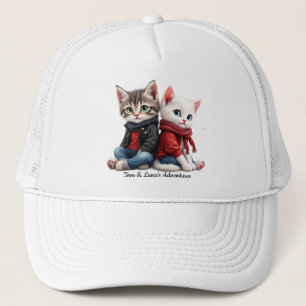 Tom & Luna Alltagsmütze – Süßes Katzenpaar Basebal Truckerkappe