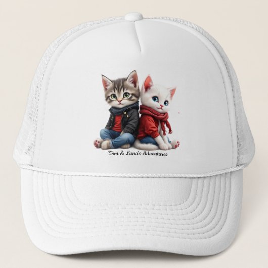 Tom & Luna Everyday Hat – Cute Cat Couple Baseball Truckerkappe (Vorderseite)