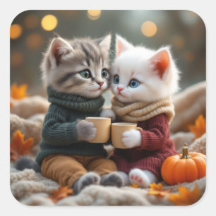 Tom & Luna - Gemütlicher Pumpkin Hug Quadratischer Aufkleber