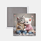 Tom & Luna Valentine Magnet | Cute Cat Magnet (Vorderseite/Rückseite)