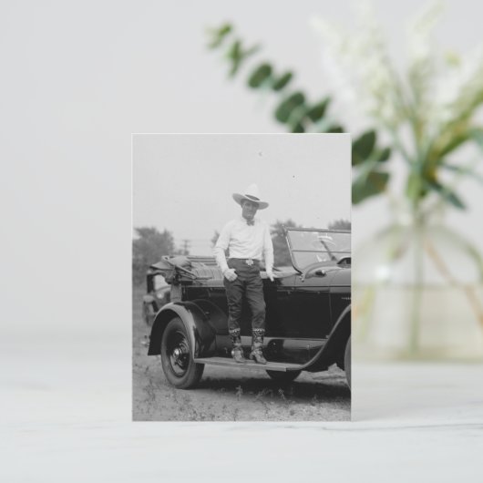 Tom Mix mit Auto, 21.5.1925 Postkarte (Stehend Vorderseite)