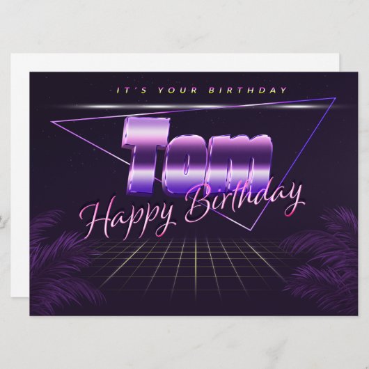 Tom Name Vorname lila retro Karte Geburtstag (Vorne/Hinten)
