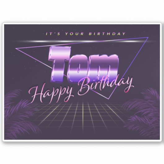 Tom Name Vorname lila retro Sticker Geburtstag (Vorderseite)
