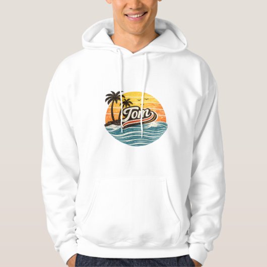 Tom Retro-Sonnenuntergangs-Name-Design Hoodie (Vorderseite)