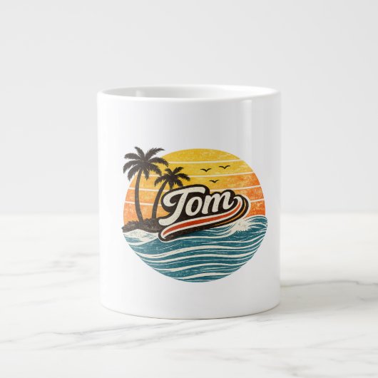 Tom Retro-Sonnenuntergangs-Name-Design Jumbo-Tasse (Vorderseite)