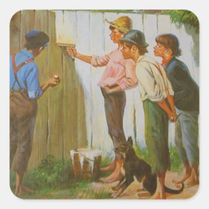 Tom Sawyer weiß den Zaun waschen Quadratischer Aufkleber
