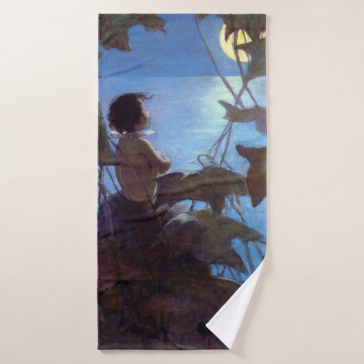 Tom sieht sich den Mond an, Jessie Willcox-Smith Badehandtuch (Badehandtuch)