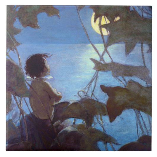 Tom sieht sich den Mond an, Jessie Willcox-Smith Fliese (Vorderseite)