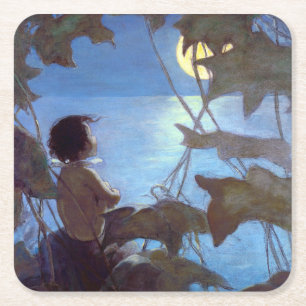 Tom sieht sich den Mond an, Jessie Willcox-Smith Rechteckiger Pappuntersetzer