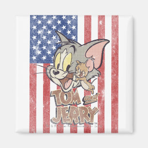 Tom u. Jerry mit US-Flagge Magnet
