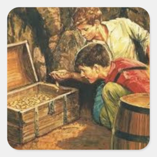 Tom und Huck finden Schatz Quadratischer Aufkleber (Vorderseite)