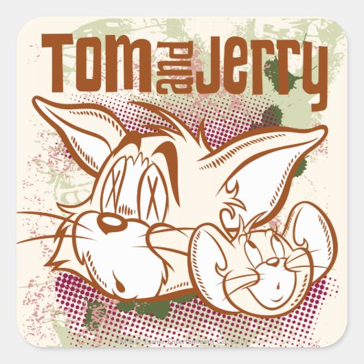 Tom und Jerry Brown und Green Quadratischer Aufkleber (Vorderseite)