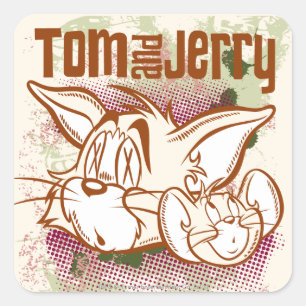 Tom und Jerry Brown und Green Quadratischer Aufkleber