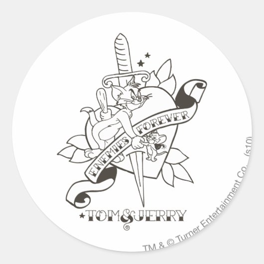 Tom und Jerry Enemies für immer 1 Runder Aufkleber (Vorderseite)