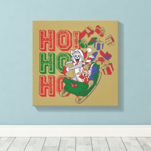 Tom und Jerry liefern Geschenke in einem Schlitten Leinwanddruck (Insitu (Holzboden))