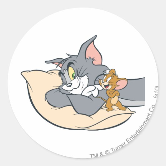Tom und Jerry on Pillow Runder Aufkleber (Vorderseite)