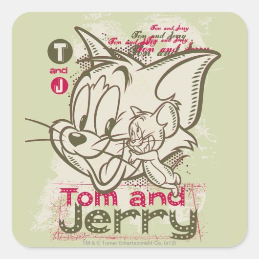 Tom und Jerry Pink und Green Quadratischer Aufkleber (Vorderseite)