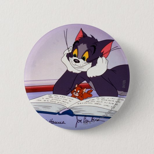 Tom und Jerry Reading Book autograviert Button (Vorderseite)