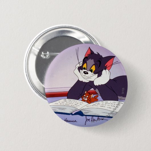 Tom und Jerry Reading Book autograviert Button (Vorne & Hinten)