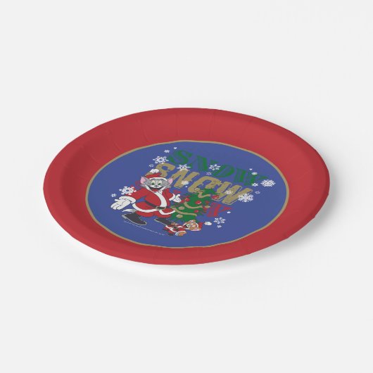 Tom und Jerry Santas am Baum Pappteller (Schrägansicht)