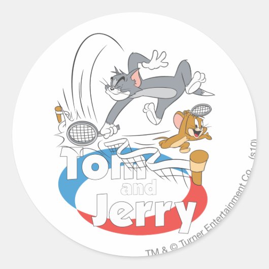 Tom und Jerry Tennis Stars 7 Runder Aufkleber (Vorderseite)