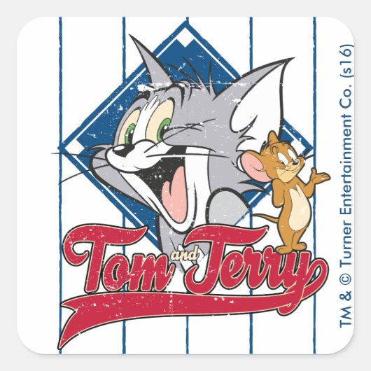 Tom und Jerry | Tom und Jerry auf Baseball Diamond Quadratischer Aufkleber (Vorderseite)
