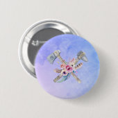 Tomahawk Feathers and Blume Aquarelldesign Button (Vorne & Hinten)