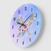 Tomahawk Feathers and Blume Aquarelldesign Große Wanduhr (Winkel)