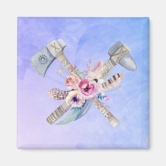 Tomahawk Feathers and Blume Aquarelldesign Magnet (Vorne)